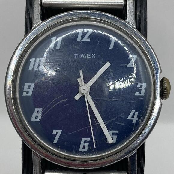 1970s Men’s Timex Mercury Blue Dial Mechanical Watch Steel Stretch Band Running - Picture 3 of 9